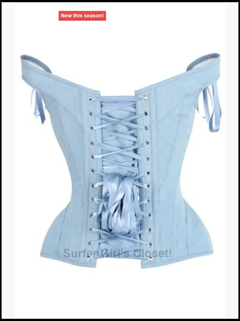 Women's Denim Steel Boned Corset Top Drawer with Straps Waist Training
